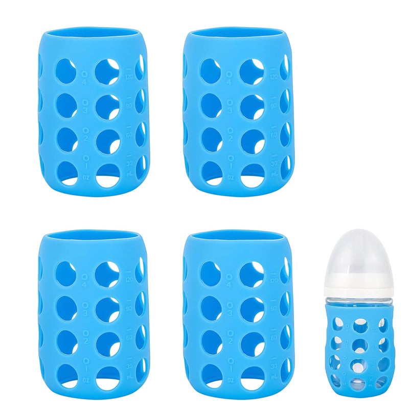 Fevbcnrj 4 Pack Silicone Sleeves Compatible with Gulicola Glass Bottle, Silicone Sleeves for Glass Bottle, Soft and Flexible, Protect Bottles from Drops and Cracks, with Built-in Marking, Blue - Image 1